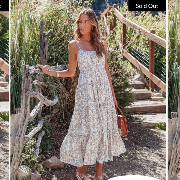 VICI JOCELYNN FLORAL TIERED SHOULDER TIE MAXI DRESS - IVORY - Picture 3 of 8